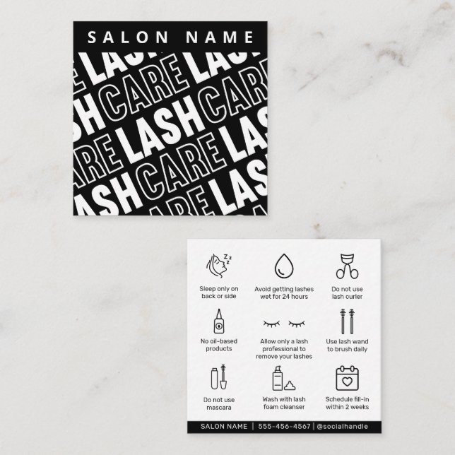 Modern Pattern Eyelash Extensions Lash Aftercare  Square Business Card (Front/Back)