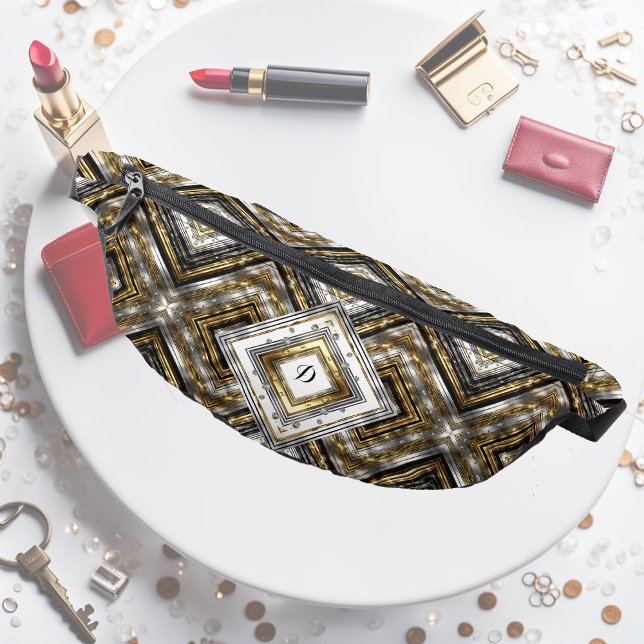 Modern pattern in silver, gold and black, monogram bum bags (Creator Uploaded)