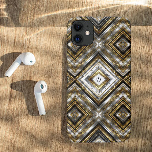 Modern pattern in silver, gold and black, monogram Case-Mate iPhone case