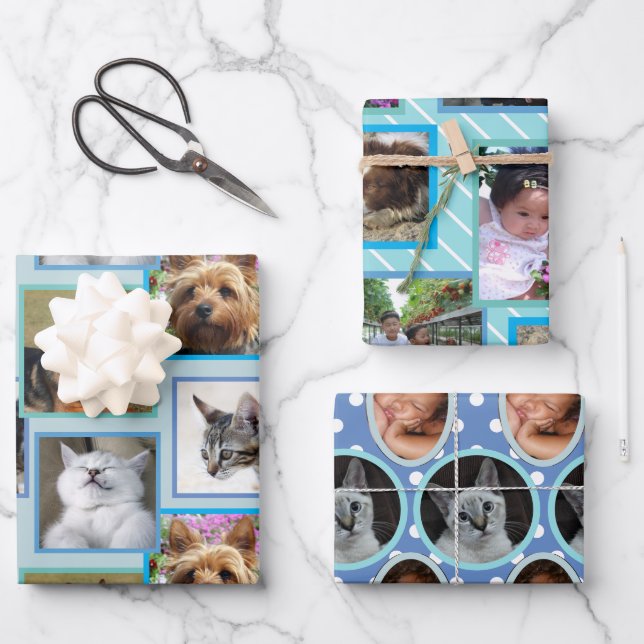 Modern Pattern Light Blue Any Occasion 9 Photo Wrapping Paper Sheet (Front)