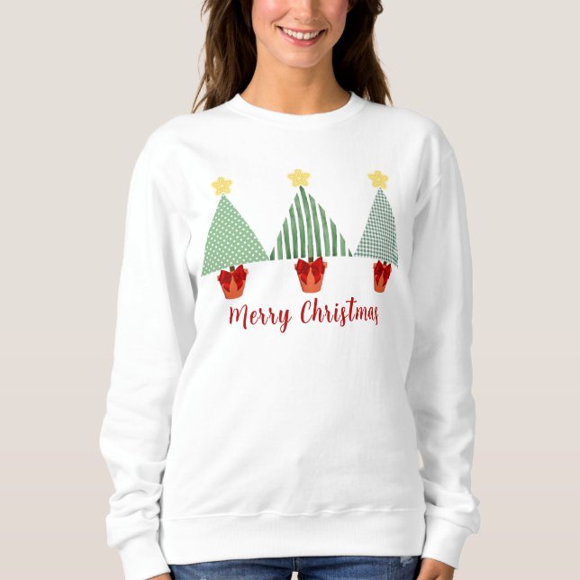 Modern Pattern Merry Christmas Tree Sweatshirt (Front)