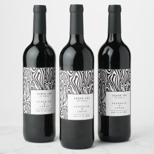 Modern Pattern Monochrome Wedding Wine Label