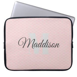 Modern Pattern Monogram Your Name Pink Personalise Laptop Sleeve