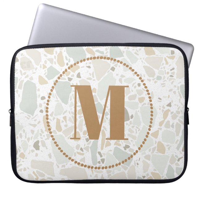 Modern Pattern Monogram Your Name Terrazzo Gold Laptop Sleeve (Front)