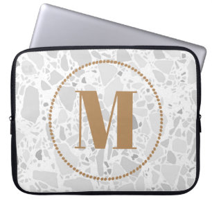 Modern Pattern Monogram Your Name Terrazzo Gold Laptop Sleeve