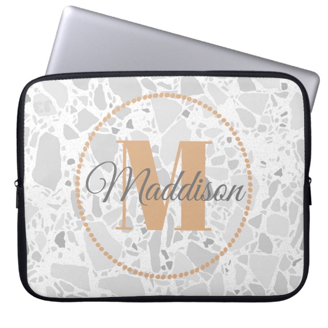 Modern Pattern Monogram Your Name Terrazzo Laptop Sleeve (Front)