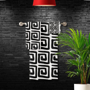 Modern pattern of greek key black and white bath towel set
