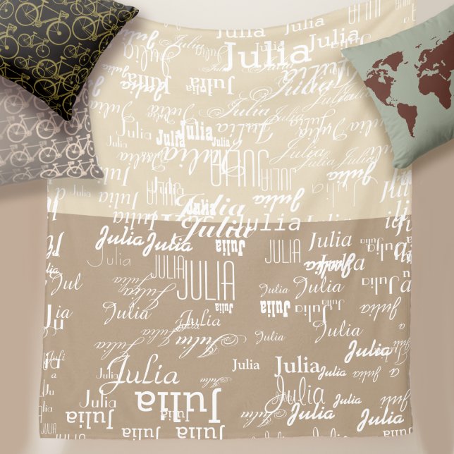 modern pattern of names on beige & taupe fleece blanket (Creator Uploaded)