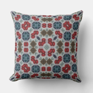 Modern Pattern Red, Blue, Green on Grey  Cushion