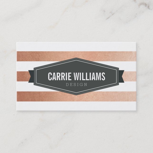MODERN PATTERN striped grey badge copper Business Card (Front)