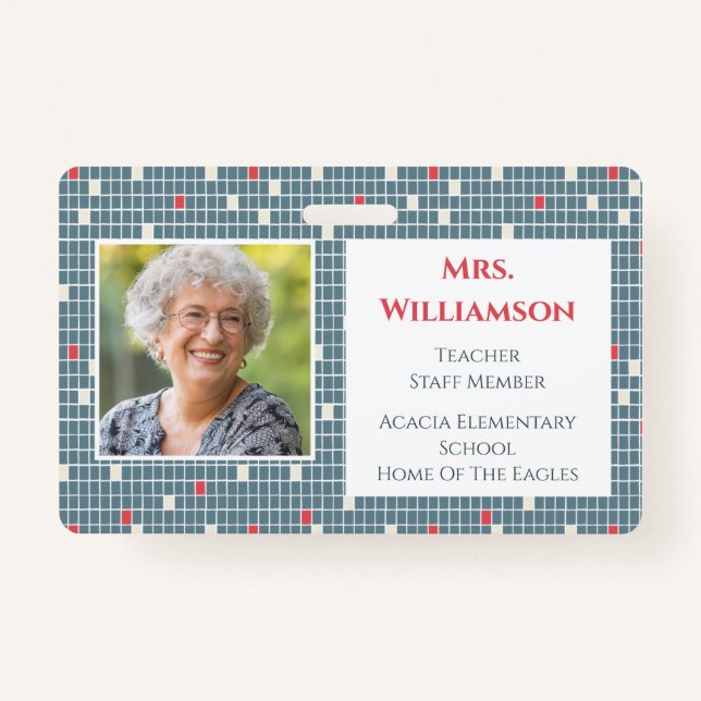 Modern Pattern Teacher Educator Staff Photo ID ID Badge (Front)