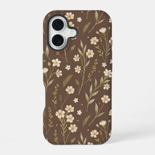 Modern Pattern Wildflowers Brown Background iPhone 16 Case