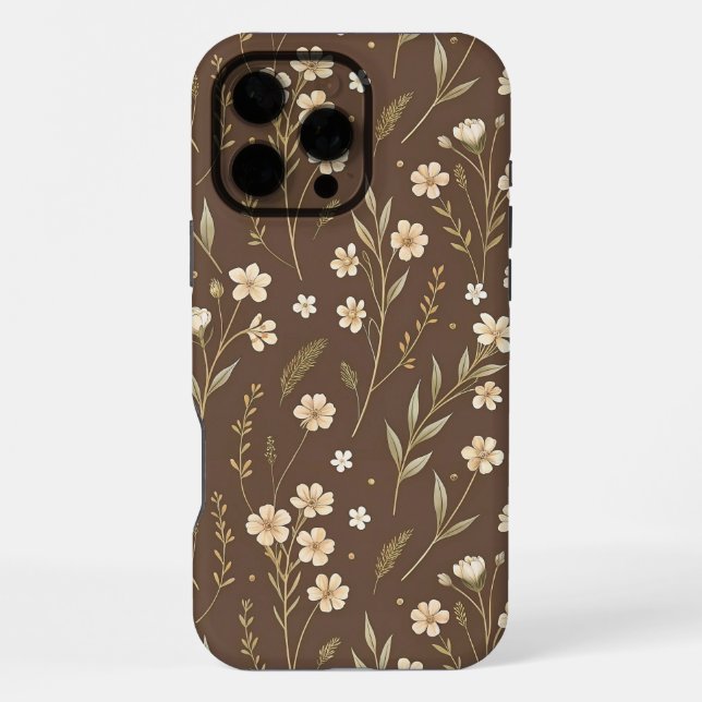 Modern Pattern Wildflowers Brown Background iPhone Case (Back)