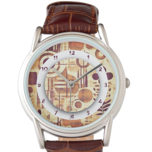 Modern Pattern with organic wood tones and Numbers Watch (Creator Uploaded)