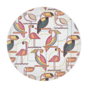 Modern Pattern With Tropical Birds Cutting Board