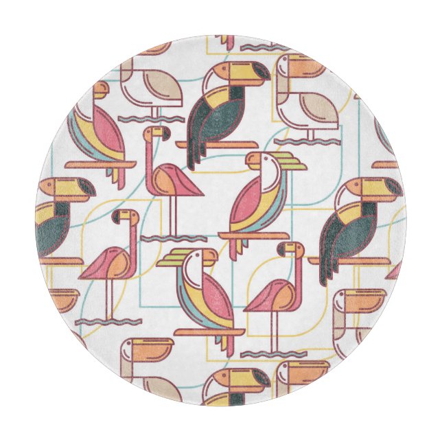 Modern Pattern With Tropical Birds Cutting Board (Front)