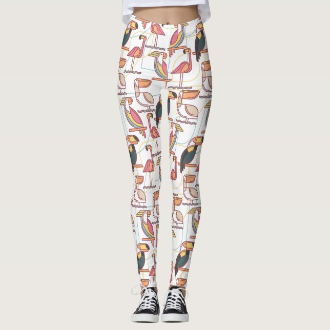 Modern Pattern With Tropical Birds Leggings (Front)