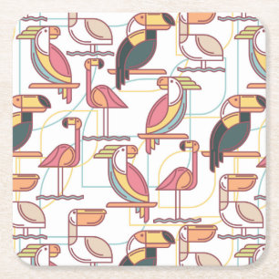 Modern Pattern With Tropical Birds Square Paper Coaster