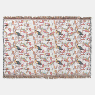 Modern Pattern With Tropical Birds Throw Blanket