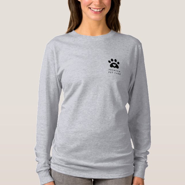 Modern Paw Print Pet Care Dog Walker Business Logo T-Shirt (Front)