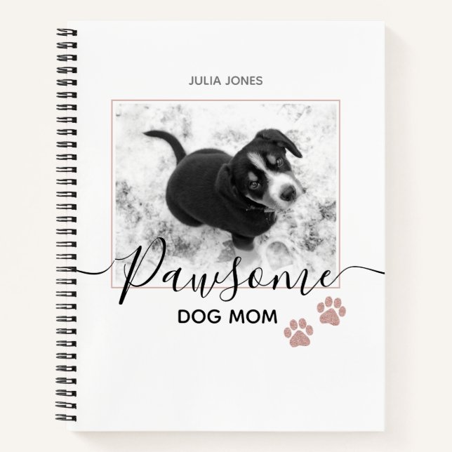 Modern Paw Print Photo Personalised Dog Mum Notebook (Front)