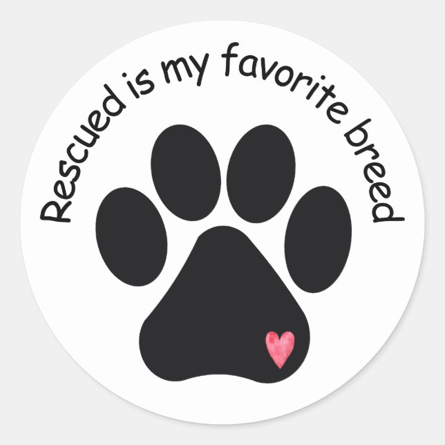 Modern Paw Print "Rescued" Classic Round Stickers (Front)