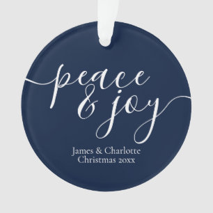 Modern Peace And Joy Christmas Personalised Photo Ornament