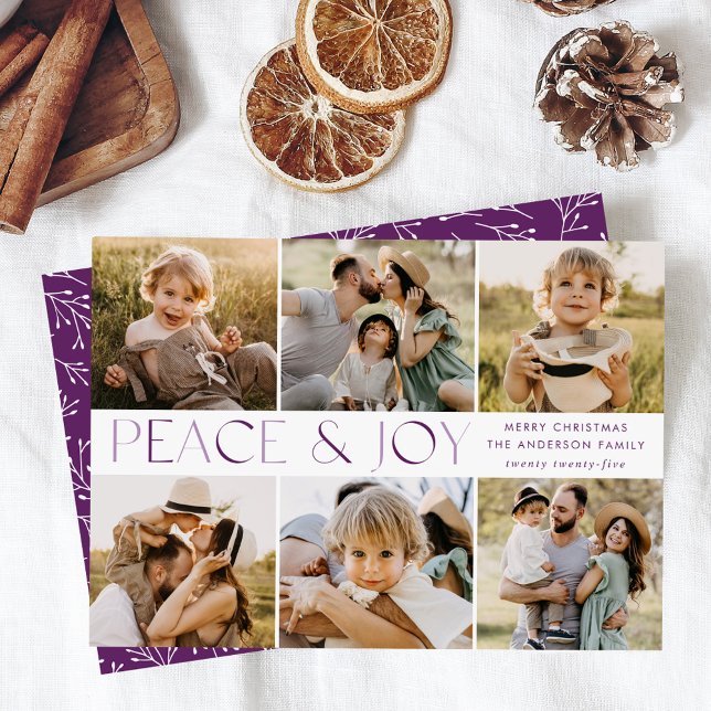 Modern Peace and Joy Photo Collage Holiday Card (Creator Uploaded)