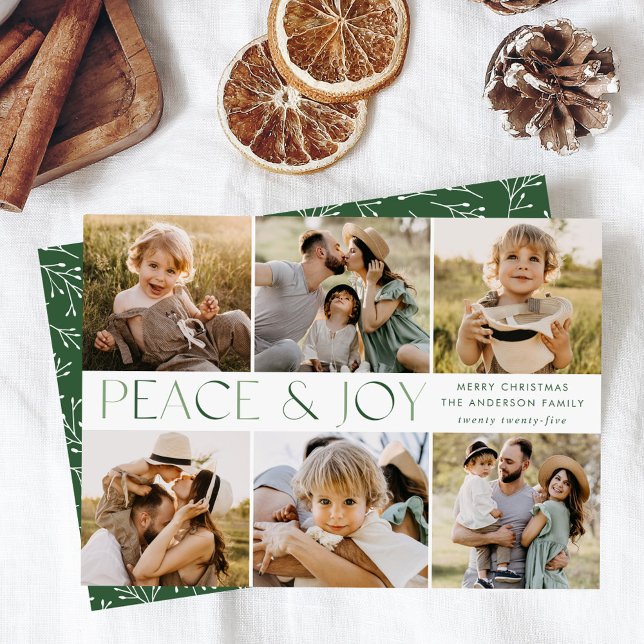 Modern Peace and Joy Photo Collage Holiday Card (Creator Uploaded)