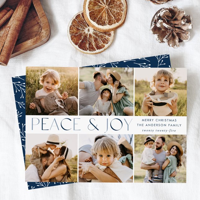 Modern Peace and Joy Photo Collage Holiday Card (Creator Uploaded)