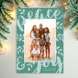 Modern Peace and Joy Stylish Christmas Mint Photo Holiday Card
