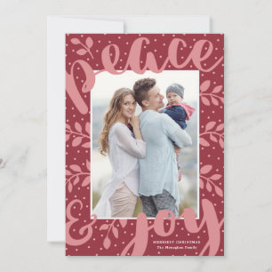 Modern Peace and Joy Stylish Christmas Red Photo Holiday Card