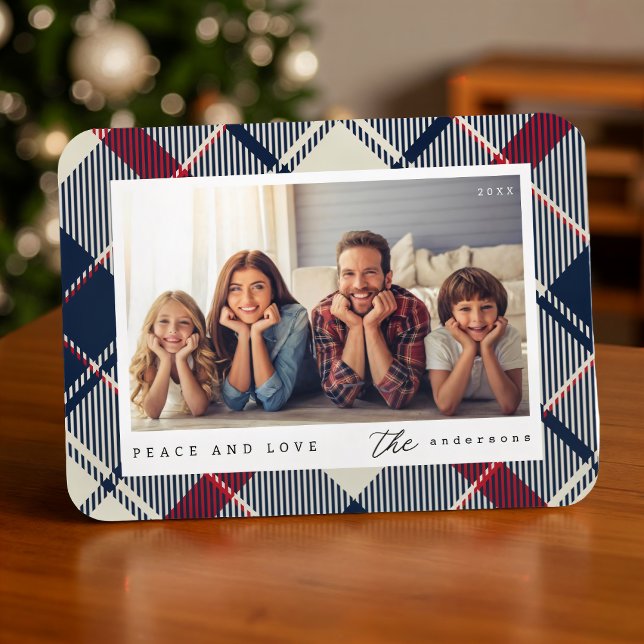 Modern Peace and Love Christmas Family Photo Magnet (Creator Uploaded)