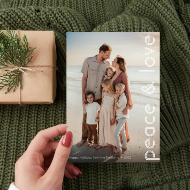 Modern Peace and Love Photo Christmas Holiday Card (Creator Uploaded)