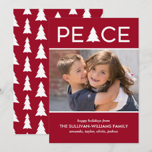 Modern Peace Custom Photo Holiday Tree Burgundy Card