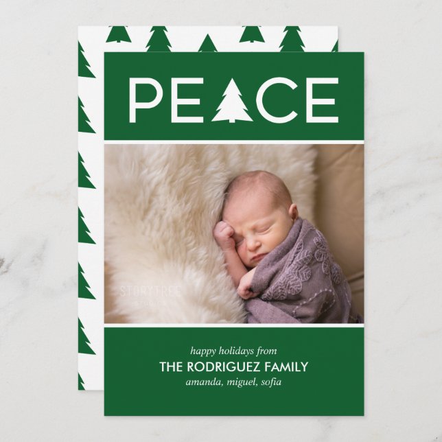 Modern Peace Custom Photo Holiday Tree Green White (Front/Back)