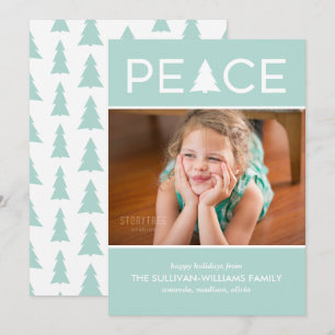Modern Peace Custom Photo Holiday Tree Mint Green Card