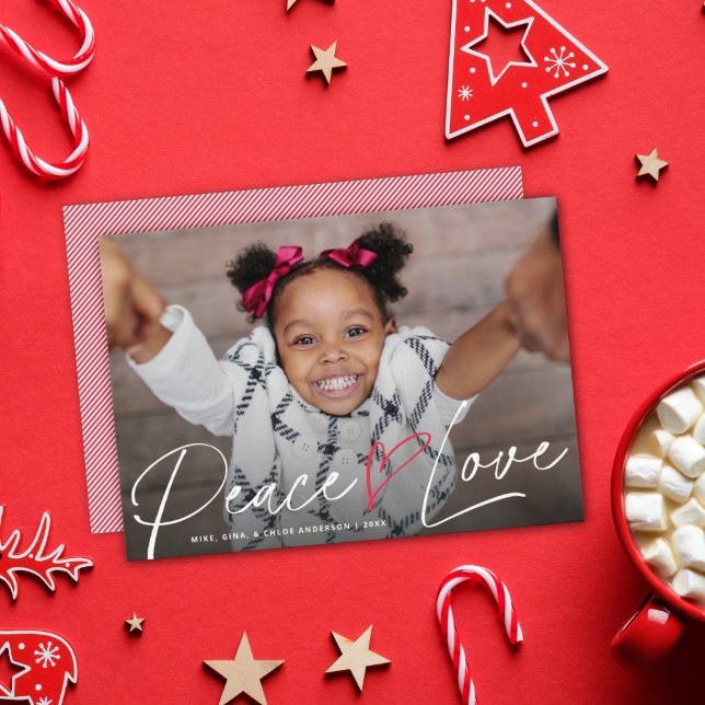 Modern Peace Heart Love Holiday Photo Card (Creator Uploaded)