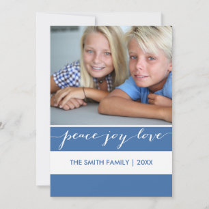 Modern Peace Joy Love Stripes Photo Holiday Card