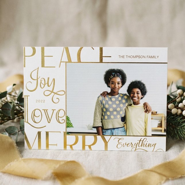 Modern Peace Joy Merry Everything Family Photo (Modern Peace Joy Merry Everything Family Photo Foil Holiday Card)