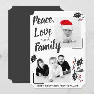 Modern Peace Love and Family Holiday Photo Card