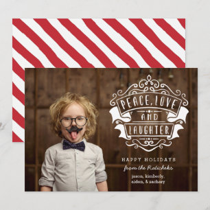 Modern Peace, Love, and Laughter Photo White Holiday Card