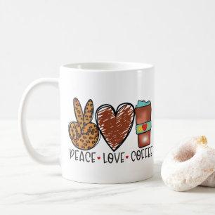 Modern Peace, Love, Coffee Typography Mug