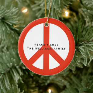 Modern Peace Love Customisable Colour Photo Holida Ceramic Tree Decoration