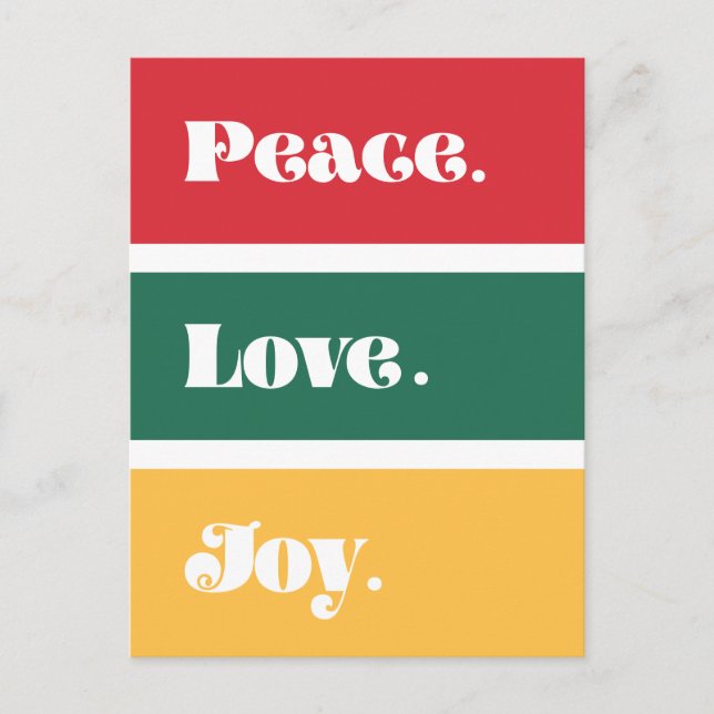 Modern Peace Love Joy Christmas Postcard (Front)