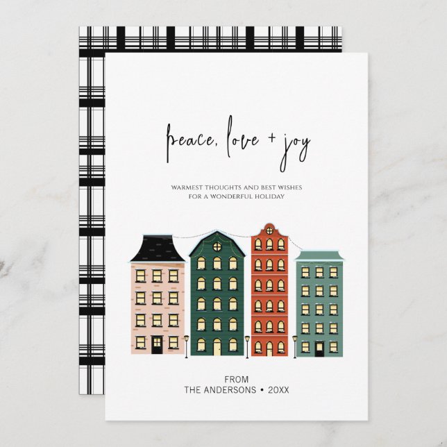 Modern Peace Love & Joy Christmas Town Holiday Card (Front/Back)