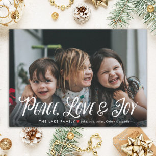 Modern Peace, Love & Joy Editable Christmas Photo Holiday Card