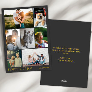 Modern Peace Love Joy Multiple Photo Christmas Holiday Card