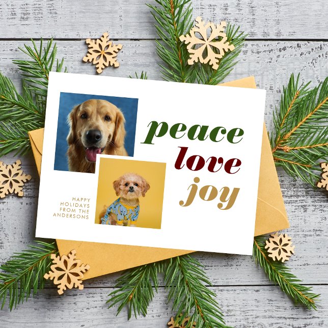 Modern Peace Love Joy Photo Dog Holidays Postcard (Creator Uploaded)