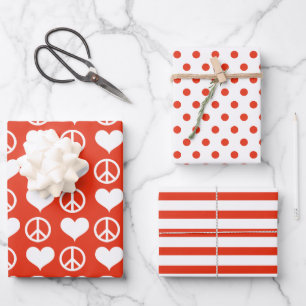 Modern Peace + Love Red White Christmas Holiday  Wrapping Paper Sheet